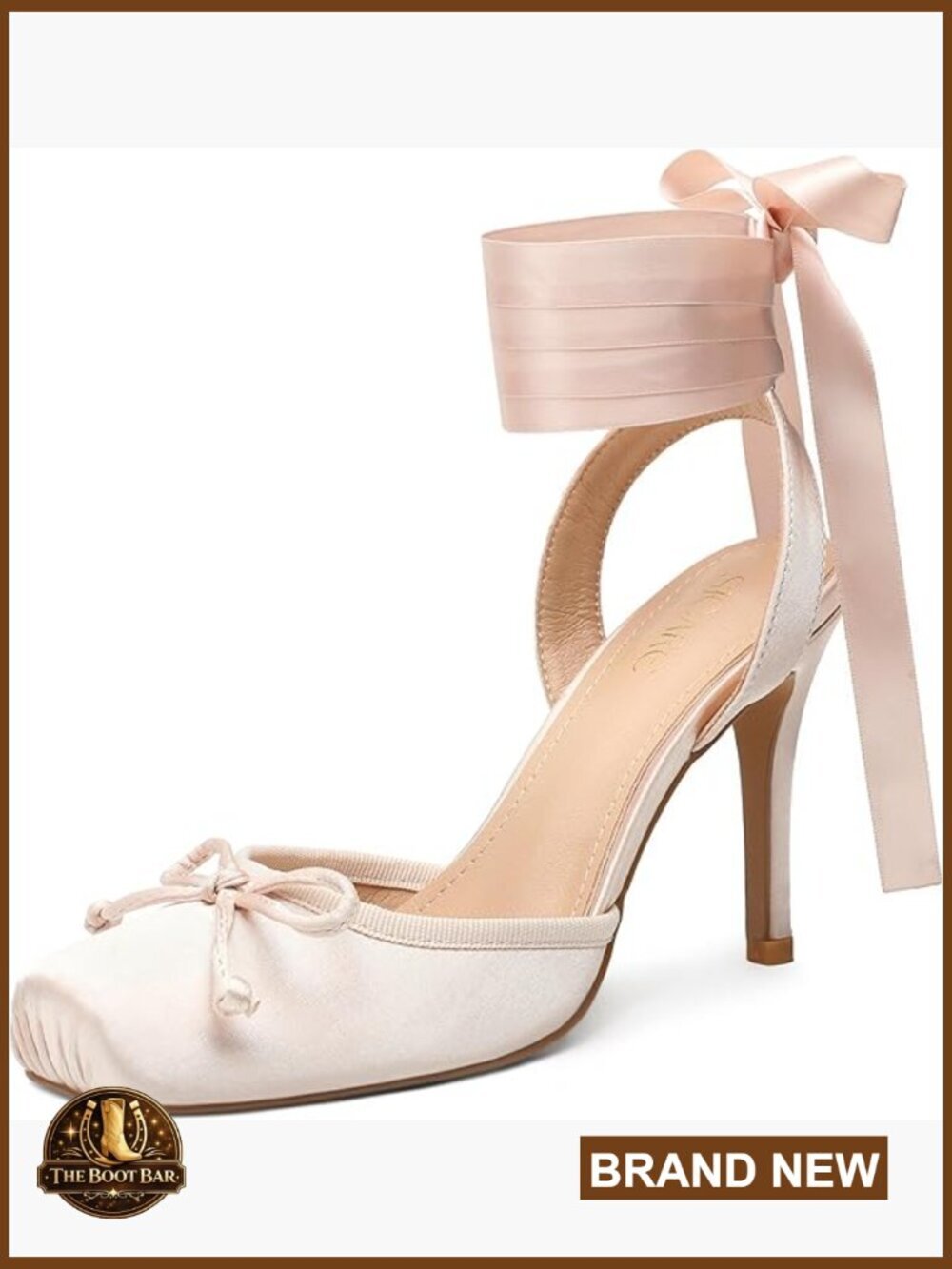 Satin Ballet Heels Stiletto Lace-Up Bow Pump Square Toe 3.6in